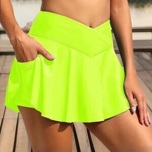 MCEDAR Women Skirt NWT 6 Neon Yellow Tennis Athletic Pleated High Waist Pockets